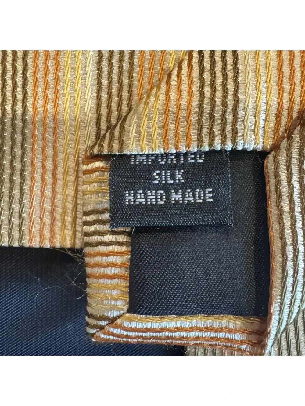 Axcess Mens Vintage Necktie 100% Silk Handmade Stripes Tan Brown Yellow Orange